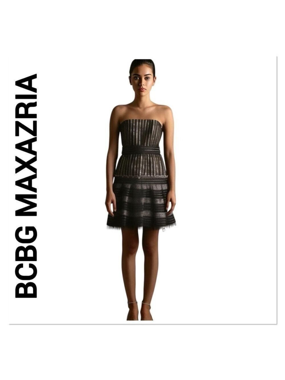 BCBG MAX AZRIA Black & White Madeline Strapless Dress size 4 HOCO FORMAL PROM